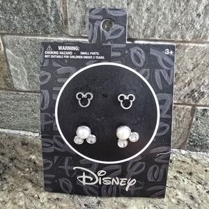 Disney Silver and White Mickey Mouse Earrings